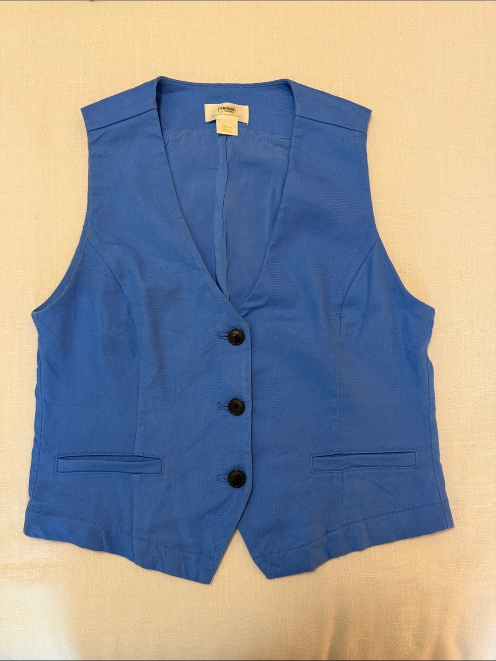 Anthropologie V-Neck Linen Button-Front Vest